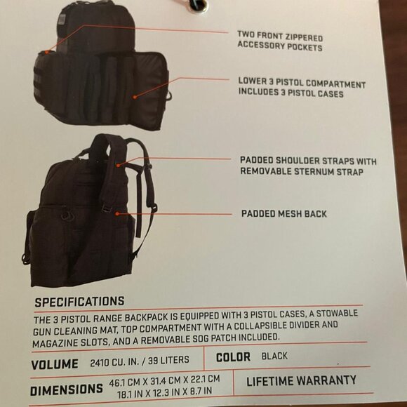 NWT - SOG 3 Pistol Range Backpack - Picture 5 of 16